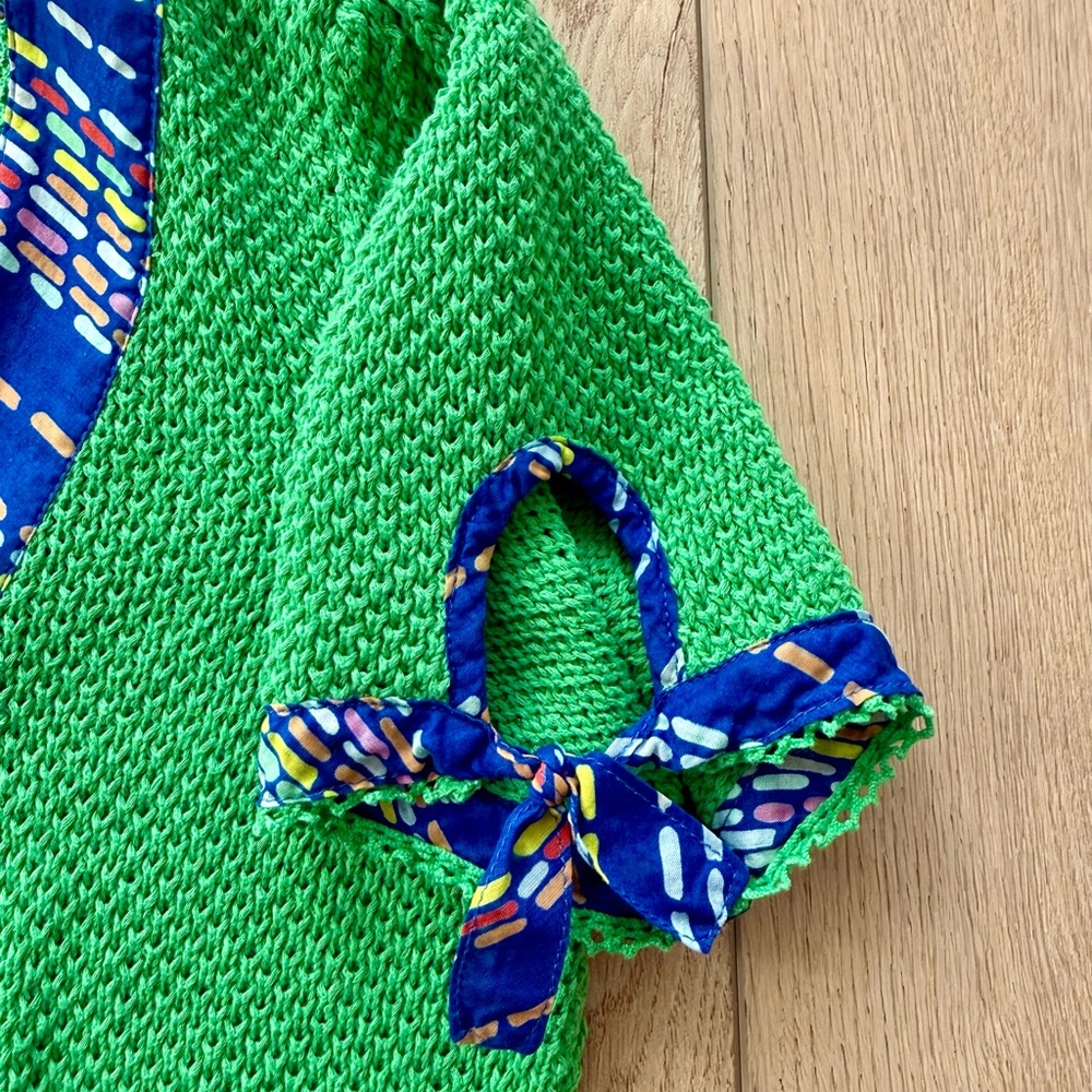 Anthropologie HWR Peplum Knit Green Blouse with Blue Trim - Picture 3 of 8